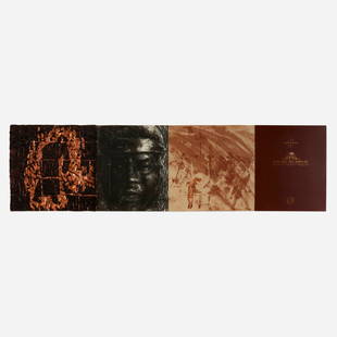 Vitaly Komar/Alex Melamid, Bergen Point Brass: Vitaly Komar and Alex Melamid Bergen Point Brass Fountry 1989lithograph and woodcut in colors with copper leaf and embossed leather 24.25 h x 88.625 w in (62 x 225 cm) Signed and numbered to l