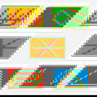 Sol LeWitt, Isometric Figures: Sol LeWitt Isometric Figures 2002 linocut in colors on Somerset Satin image: 14.875 h x 24.75 w in (38 x 63 cm) sheet: 19.5 h x 29.5 w in (50 x 75 cm) Signed and numbered to lower right of each