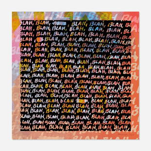 Mel Bochner, Blah, Blah, Blah: Mel Bochner Blah, Blah, Blah (+ Background Noise) 2013screenprint in colors (double-sided) 15 h x 15 w in (38 x 38 cm) Signed and dated to lower right 'Bochner 2013'. This work is a printer's