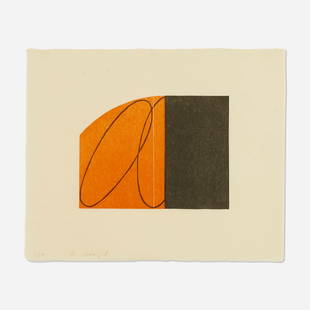 Robert Mangold, Orange/ Black Zone: Robert Mangold Orange/ Black Zone 1997woodcut in colors on Kitakata Handmade paper image: 9 h x 11.875 w in (23 x 30 cm) sheet: 17 h x 20.75 w in (43 x 53 cm) Signed and numbered to lower l