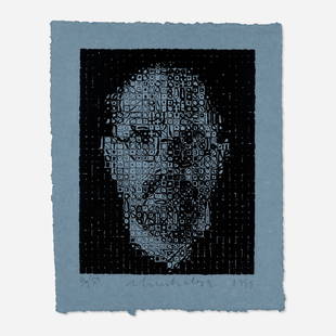 Chuck Close, Self-Portrait #2: Chuck Close Self-Portrait #2 1999relief print with embossing on Twinrocker Handmade image: 19.75 h x 15.375 w in (50 x 39 cm) sheet: 26.875 h x 20.375 w in (68 x 52 cm) Signed, dated and nu