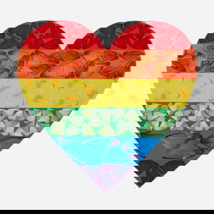 Damien Hirst, Heart: Damien Hirst Heart 2020 laminated giclee print on aluminum composite 27.5 h x 28.5 w in (70 x 72 cm) packaging: 33 h x 32 w x 3.25 d in (84 x 81 x 8 cm) Signed on label to verso 'Damien Hirst'.
