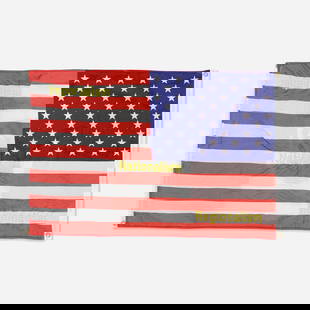 Sam Durant, The Other Side/El orto lado: Sam Durant The Other Side/El orto lado (Regionalism, Nationalism, Imperialism) 2005 American and Mexican Flags with embroidery 24.5 h x 37 w in (62 x 94 cm) Numbered to upper left '12'. This work