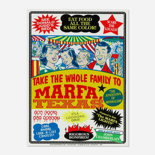 John Waters, Visit Marfa: John Waters Visit Marfa 2003screenprint in colors 29.375 h x 21.875 w in (75 x 56 cm) Signed and numbered '44/100 John Waters'. This work is number 44 from the edition of 100 printed by Globe