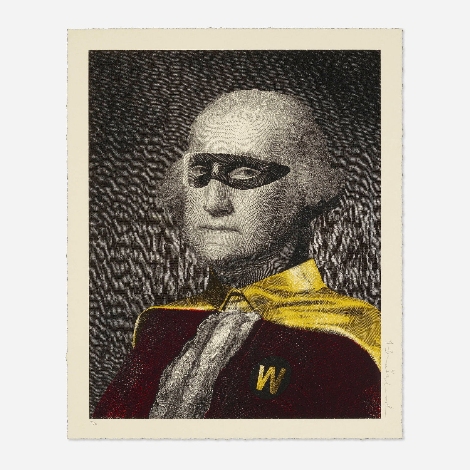 Mr. Brainwash, President's Day: Mr. Brainwash President's Day 2018 screenprint in colors image: 19.5 h x 15.5 w in (50 x 39 cm) sheet: 21.75 h x 17.75 w in (55 x 45 cm) Signed and numbered to lower and right edges '49/50 M