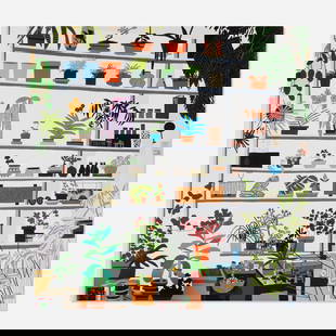 Jonas Wood, Large Shelf Still Life: Jonas Wood Large Shelf Still Life 2017 offset lithograph in colors 23 h x 23 w in (58 x 58 cm) This work is from the unnumbered edition published in conjunction with the exhibition Shio Kusaka