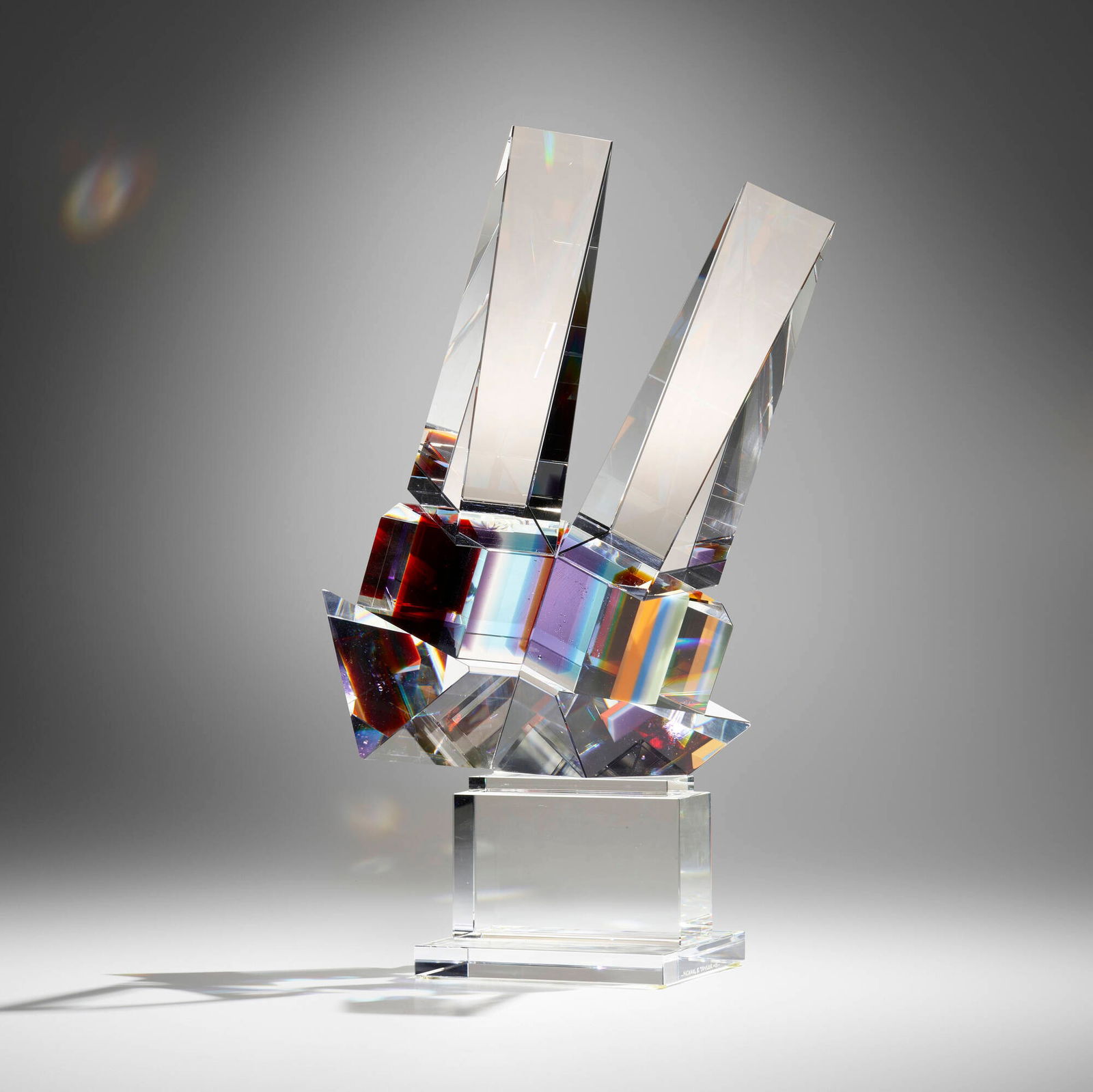 Michael Taylor, Unity of Opposites - Fraction: Michael Taylor Unity of Opposites - Fraction USA, 2001laminated and pigmented optical glass 19.25 h x 12 w x 6.75 d in (49 x 30 x 17 cm) Etched signature and date to base 'Michael Taylor 01'.<