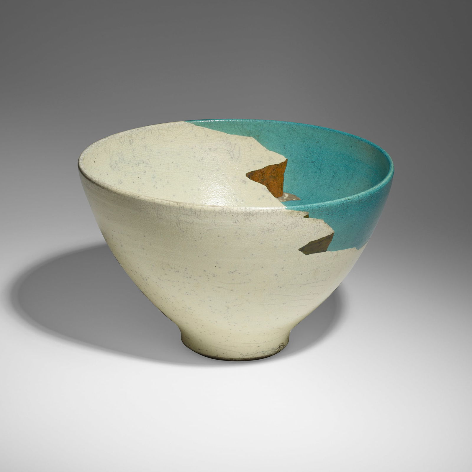 Wayne Higby, Landscape bowl: Wayne Higby Landscape bowl USA, c. 1980glazed and raku-fired earthenware 8.25 h x 13.25 dia in (21 x 34 cm) Impressed artist's chop mark to lower edge. This work will ship