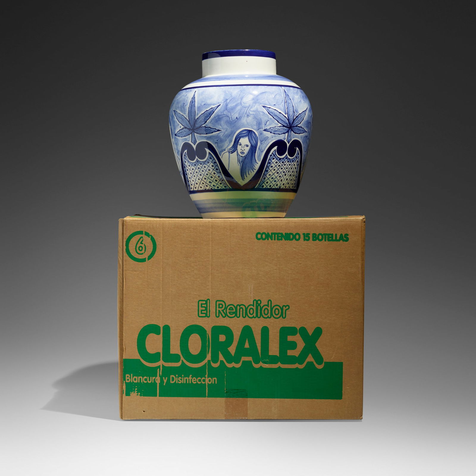 Eduardo Sarabia, A thin line between love and hate 91: Eduardo Sarabia A thin line between love and hate 91 USA, 2005hand-painted earthenware, screenprinted cardboard, tape overall: 32 h x 20 w x 16 d in (81 x 51 x 41 cm) box: 17 h x 20 w x 16 d in (4