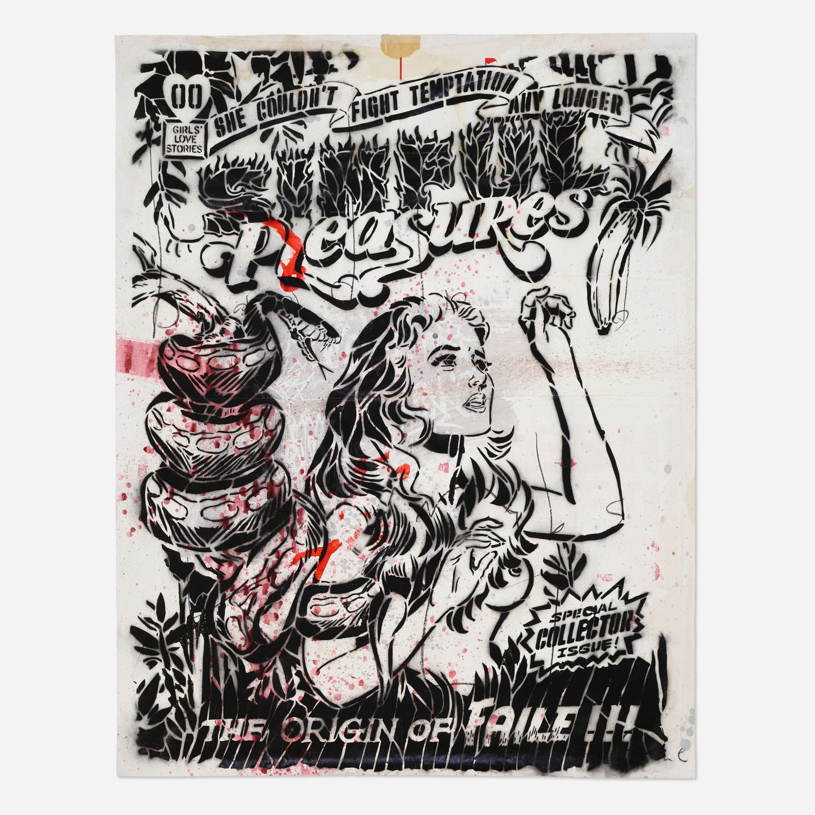 FAILE, Sinful Pleasures: FAILE Sinful Pleasures c. 2006spray paint on found paper 45 h x 35 w in (114 x 89 cm) This work is unique. This work will ship from Los Angeles, California.