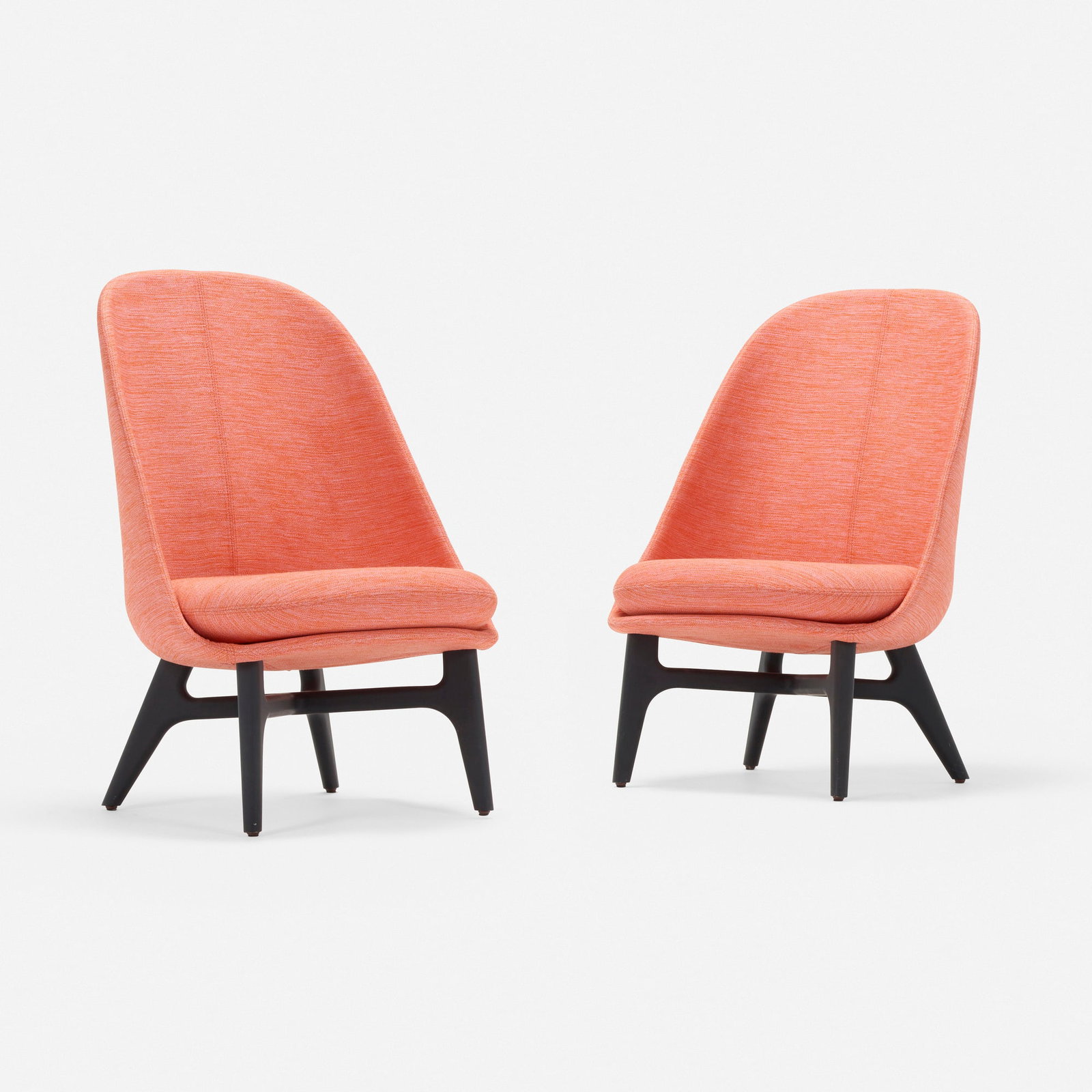 Neri & Hu, Solo lounge chairs, pair: Neri & Hu Solo lounge chairs, pair De La Espada China / Portugal, 21st century upholstery, painted wood 38 h x 25.5 w x 25.5 d in (97 x 65 x 65 cm) Metal manufacturer's label to underside