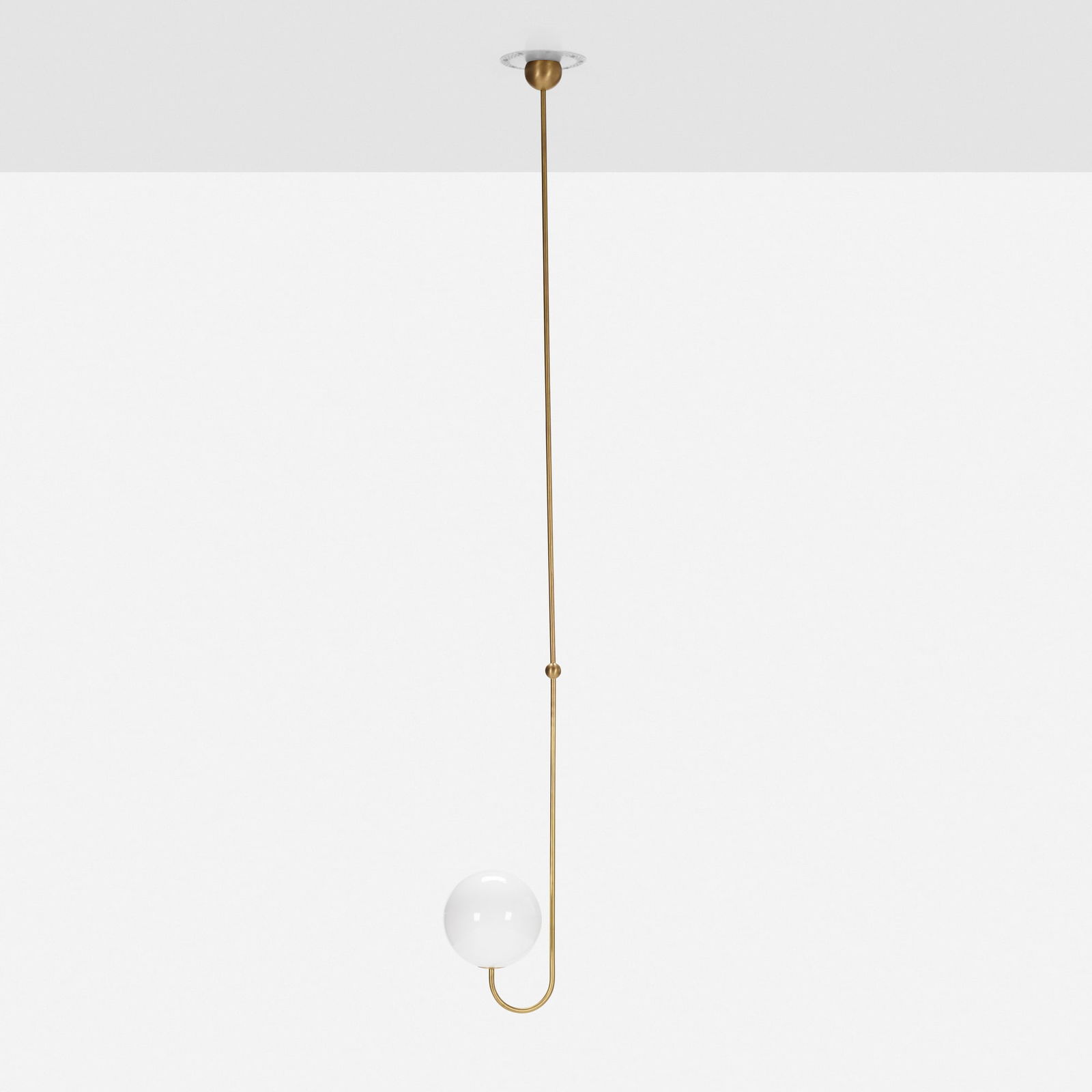 Michael Anastassiades, Single Angle hanging lamp: Michael Anastassiades Single Angle hanging lamp England, 2013brass, glass 68 h x 8 dia in (173 x 20 cm) This work will ship from Los Angeles, California.