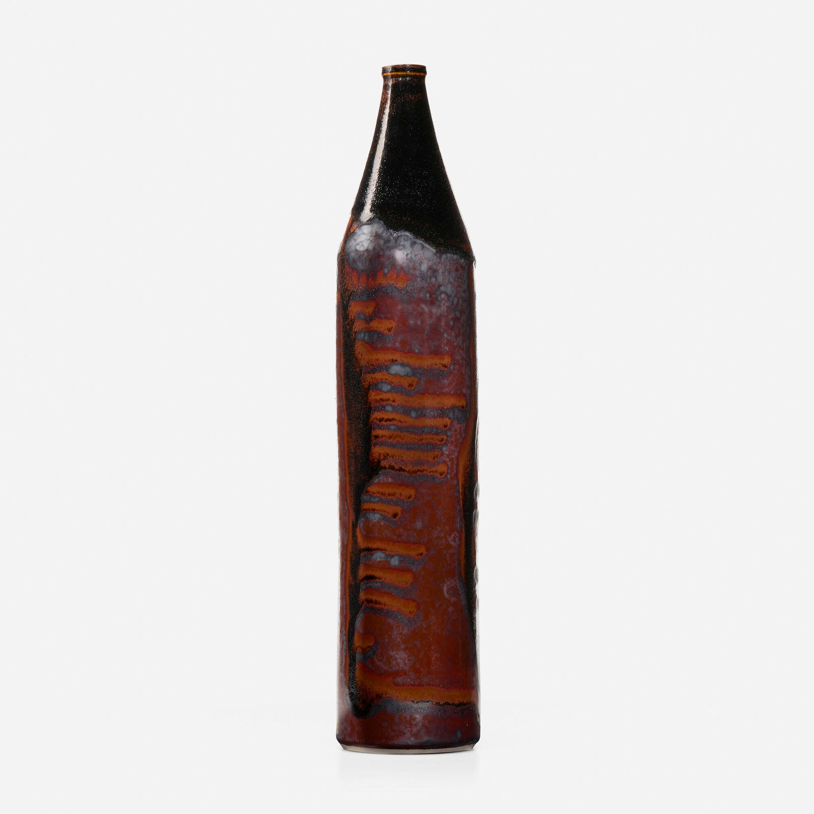 Brother Thomas Bezanson, Tall vase: Brother Thomas Bezanson Tall vase Canada/USA, after 1985tenmoku-glazed porcelain 21.5 h x 4.5 dia in (55 x 11 cm) Incised signature to underside 'Benedictine Monks Weston Vermont' with ichthys