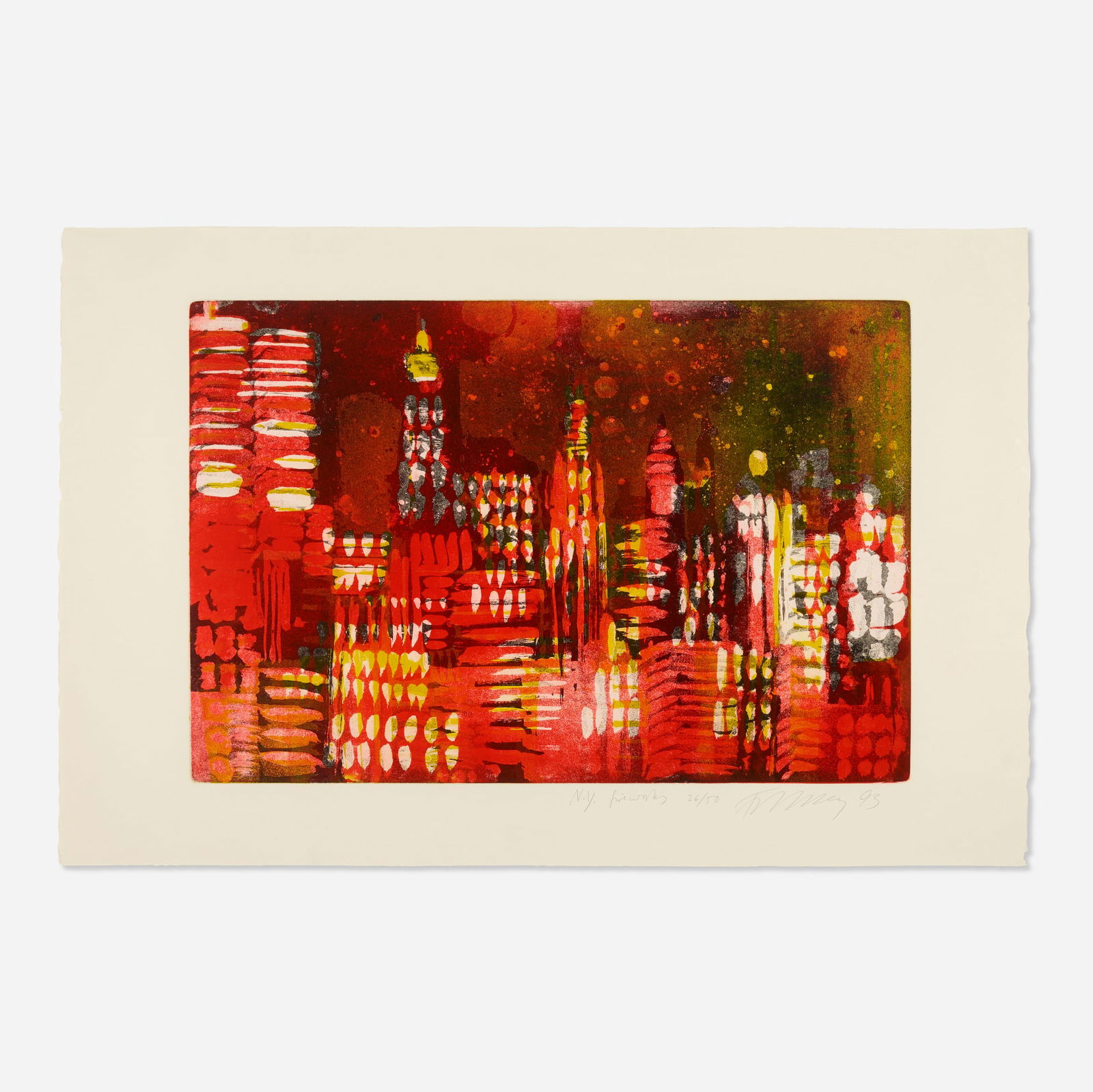 Rainer Fetting, N.Y. fireworks: Rainer Fetting N.Y. fireworks 1993etching and aquatint in colors on Arches image: 23.5 h x 35 w in (60 x 89 cm) sheet: 31.25 h x 47.25 w in (79 x 120 cm) Signed, titled, dated and numbered