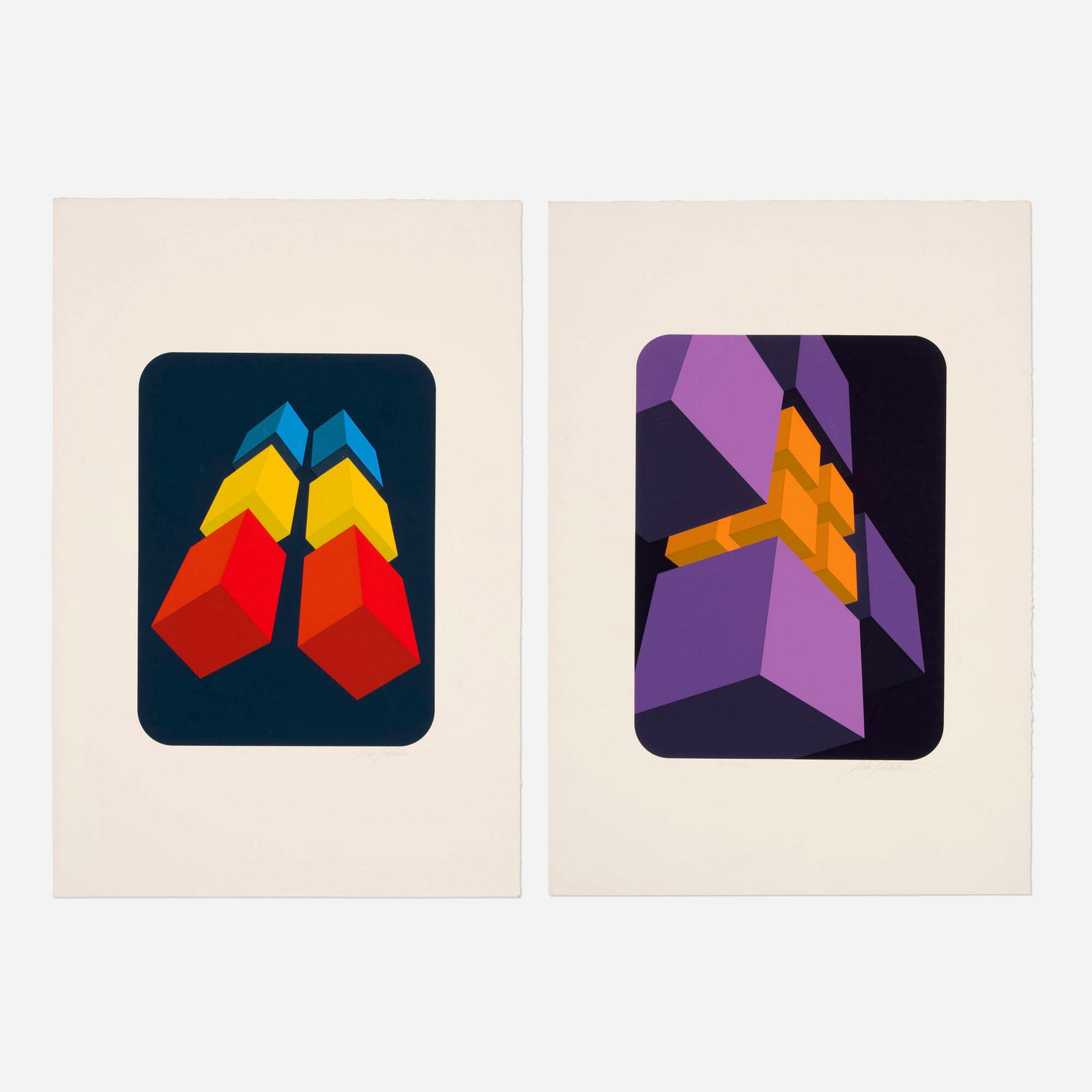 Marko Spalatin, Composition; Untitled (two works): Marko Spalatin Composition; Untitled (two works) screenprint in colors each: 12.25 h x 9.5 w in (31 x 24 cm) Signed and numbered to lower edge of each work '206/250 Marko Spalatin' and '171/280 Mark