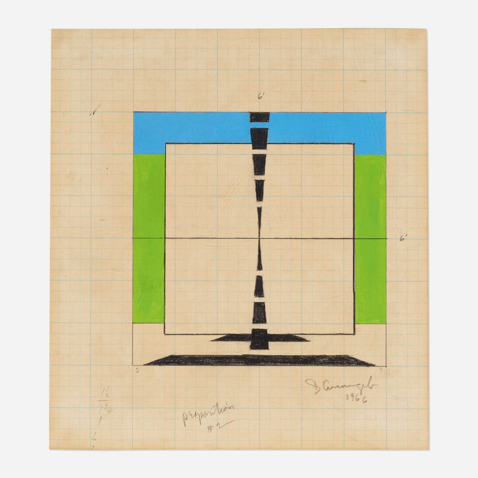 Allan D'Arcangelo, Proposition #2: Allan D'Arcangelo Proposition #2 1966acrylic, crayon on paper 10 h x 9 w in (25 x 23 cm) Signed, titled and dated to lower edge 'Proposition #2 D'Arcangelo 1966'. Provenance: