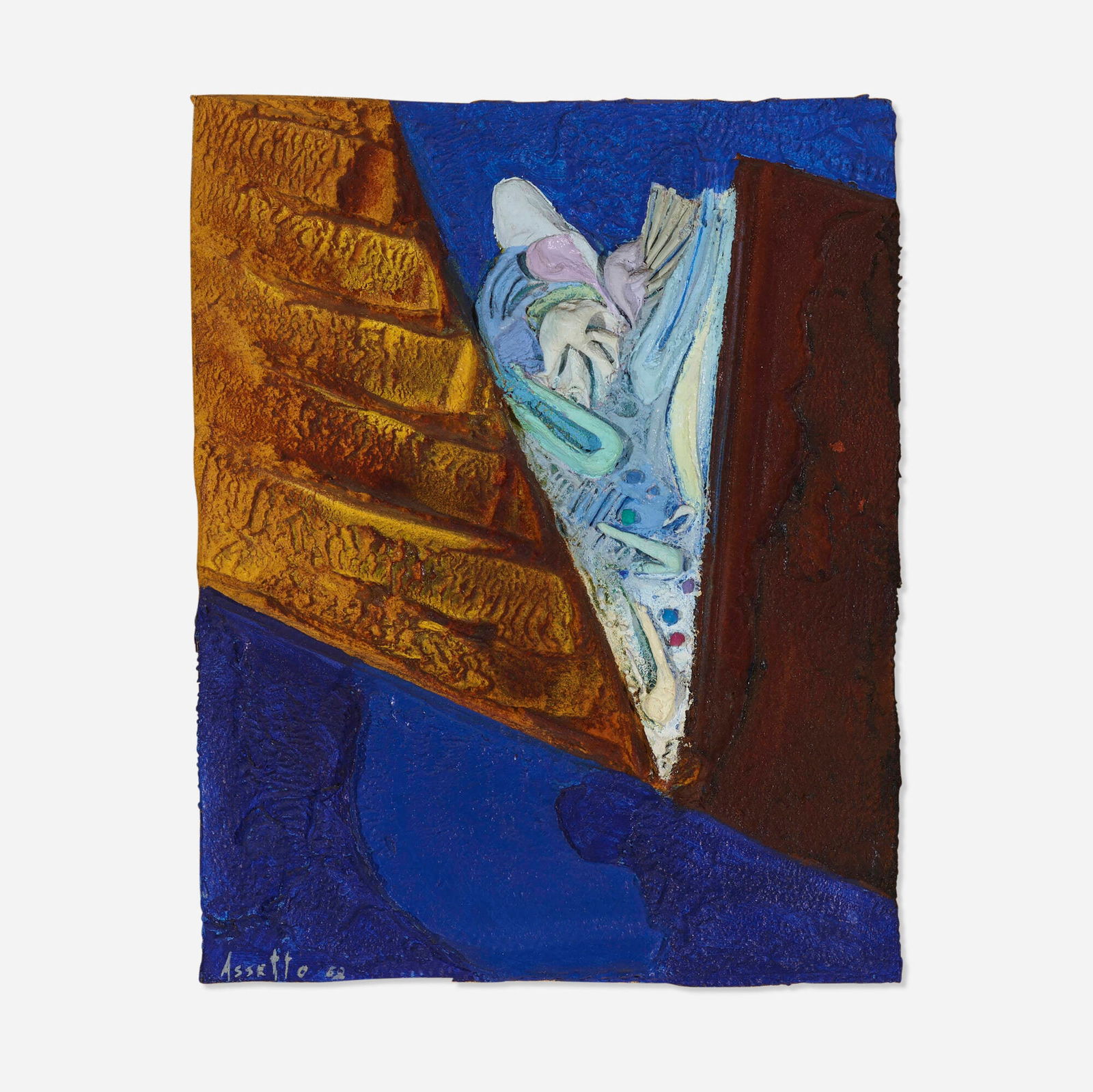 Franco Assetto, Joy for You: Franco Assetto Joy for You 1960mixed media on canvasboard 10 h x 7.875 w in (25 x 20 cm) Signed and dated to lower left 'Assetto '60'. Provenance: Thibaut Gallery, New