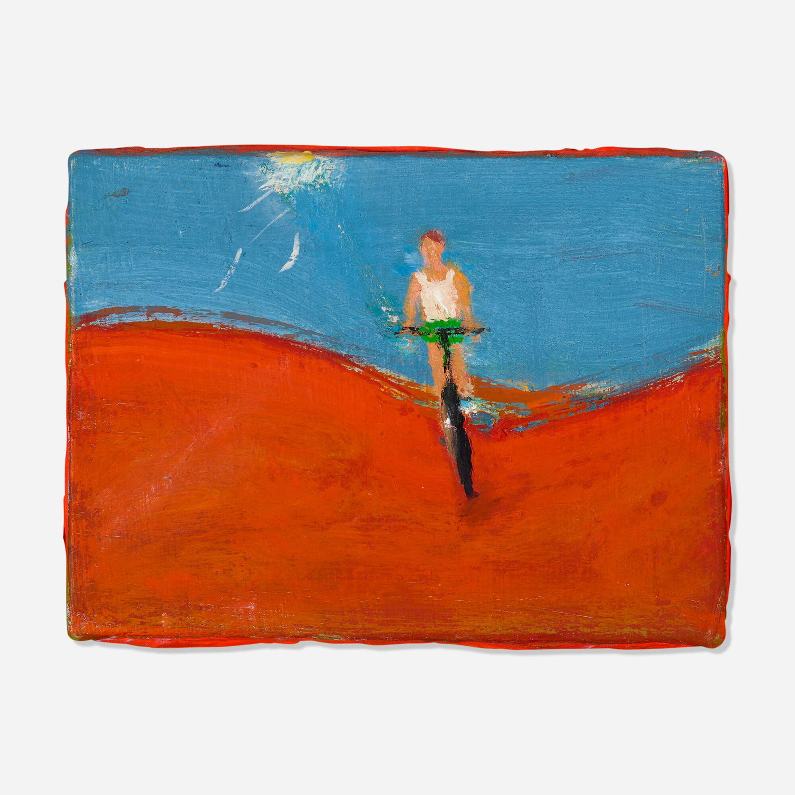 Katherine Bradford, Cyclist: Katherine Bradford Cyclist 2009oil on canvas 5 h x 7 w in (13 x 18 cm) Signed, titled and dated to verso 'Cyclist 2009 G K. Bradford'. Provenance: John Davis Gallery, H