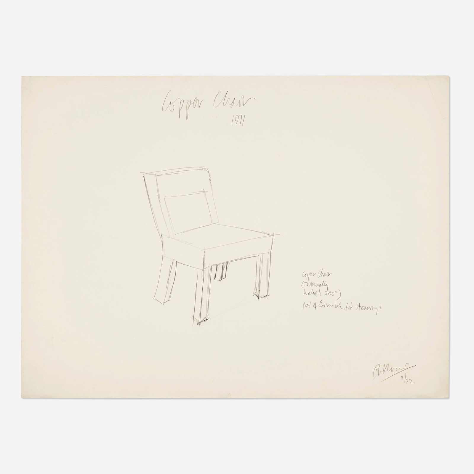 Robert Morris, Copper Chair: Robert Morris Copper Chair 1972graphite on paper 30 h x 39.75 w in (76 x 101 cm) Signed and dated to lower right 'R. Morris 11/72'. Provenance: Acquired directly from t