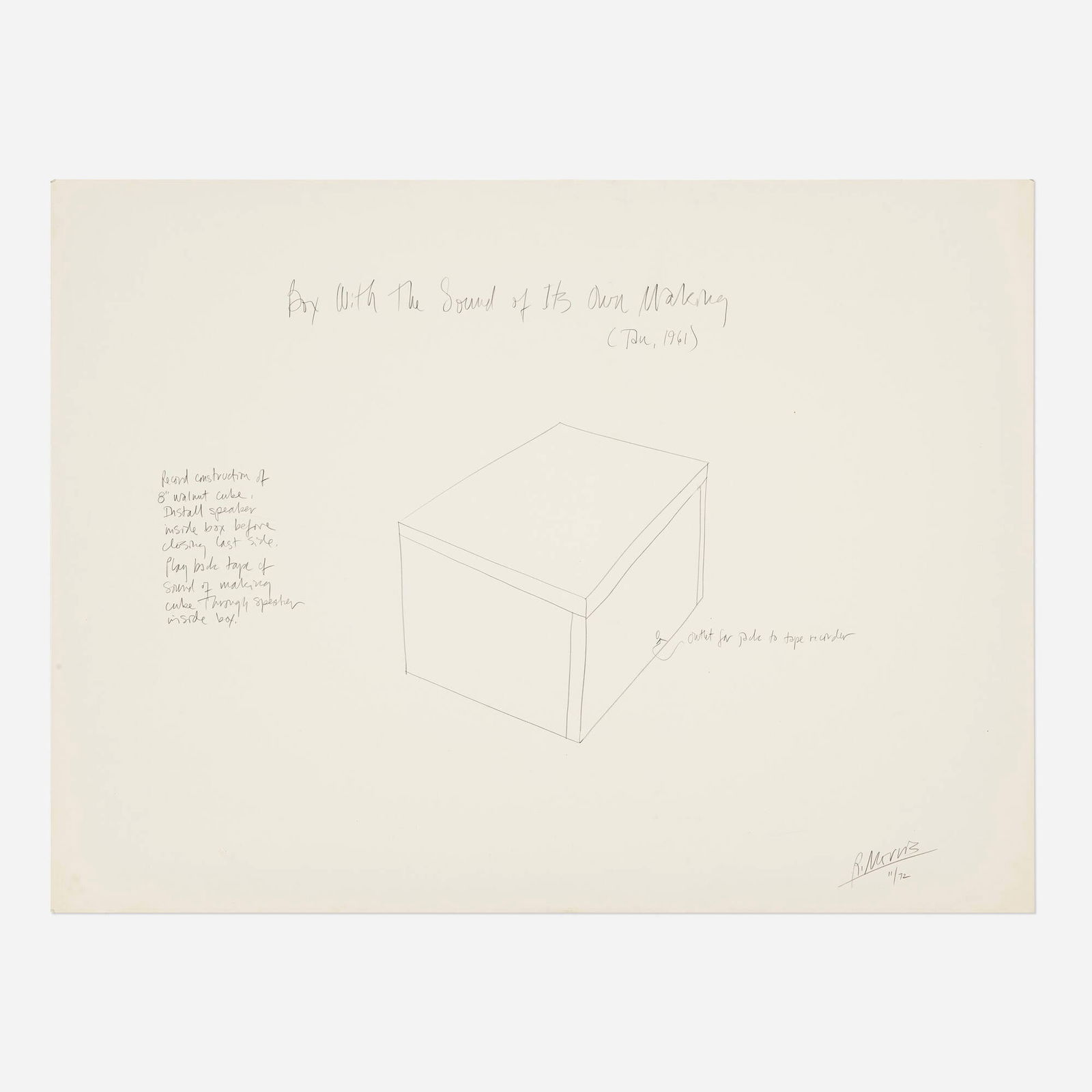 Robert Morris, Box with the Sound of Its Own Making: Robert Morris Box with the Sound of Its Own Making 1972graphite on paper 30 h x 39.875 w in (76 x 101 cm) Signed and dated to lower right 'R. Morris 72'. This work is double-sided.