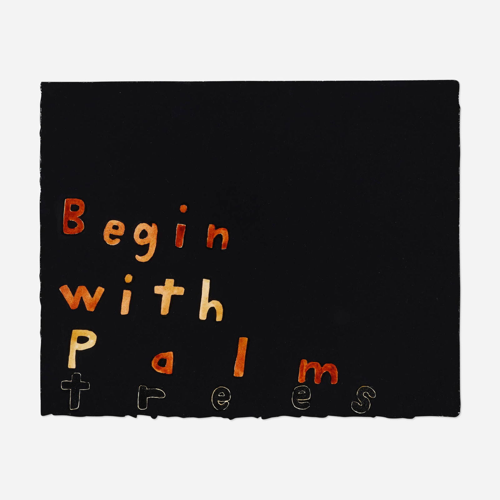 Roni Horn, Begin with Palm Trees: Roni Horn Begin with Palm Trees 1993gouache, watercolor, gum arabic on paper 8 h x 10 w in (20 x 25 cm) Signed and inscribed to verso 'Roni Horn RH740'. Provenance: Xav