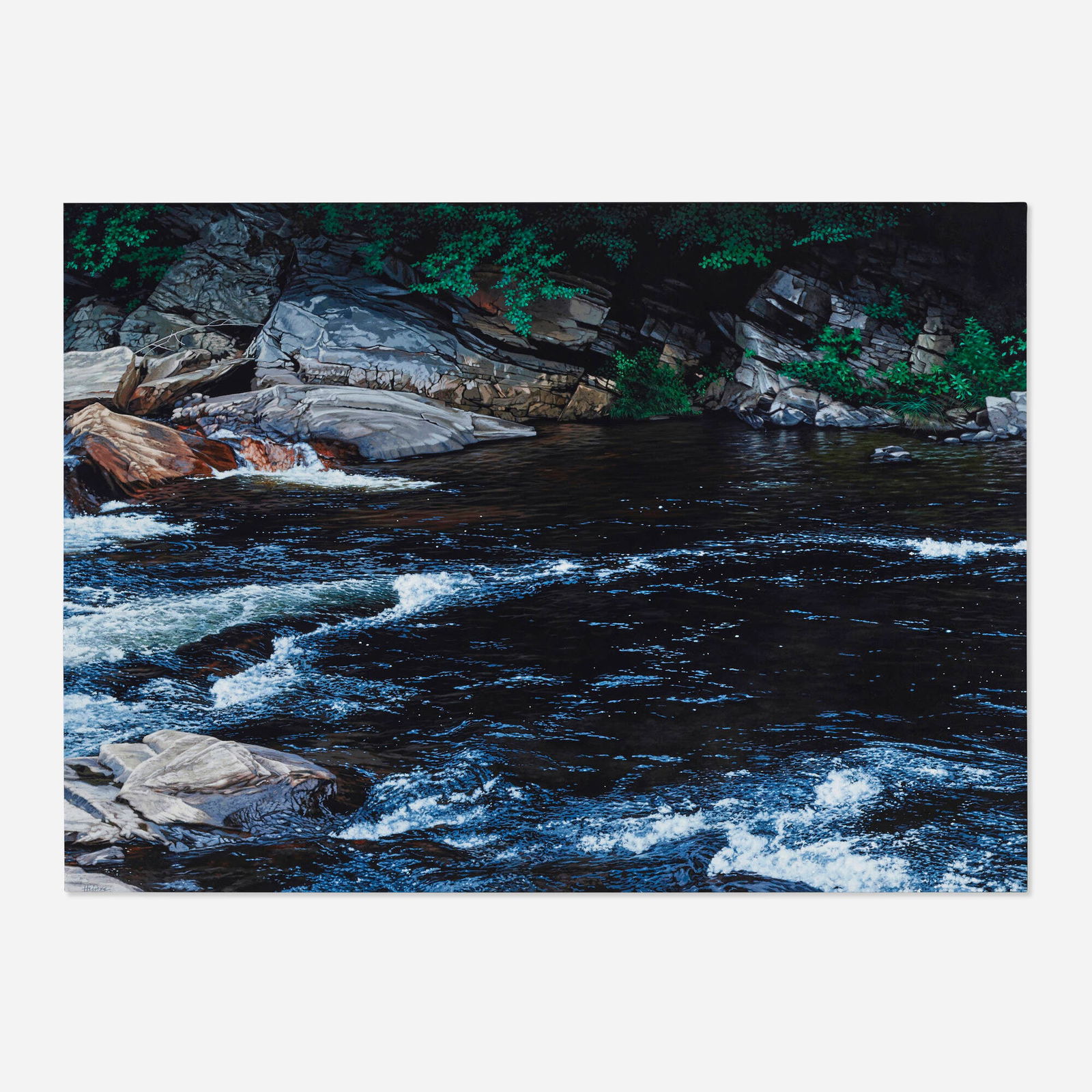 Gus Heinze, West River - Vermont: Gus Heinze West River - Vermont 1988acrylic and gesso on wood 40 h x 56 w in (102 x 142 cm) Signed to lower left 'Heinze'. Provenance: Modernism, San Francisco | Privat