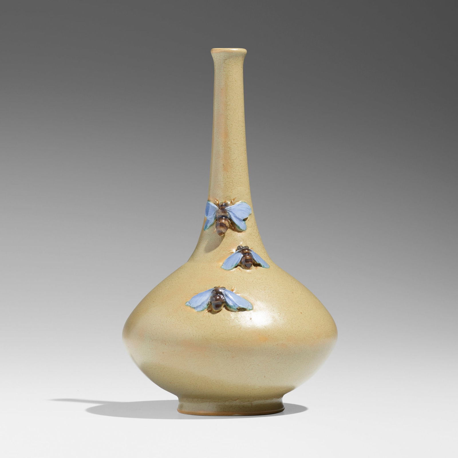 Emile Diffloth for University City, Rare vase with bees: Emile Diffloth for University City Rare vase with bees USA, 1910glazed porcelain 7 h x 4.125 dia in (18 x 10 cm) Stamped manufacturer's mark and date to underside 'The American Women's League