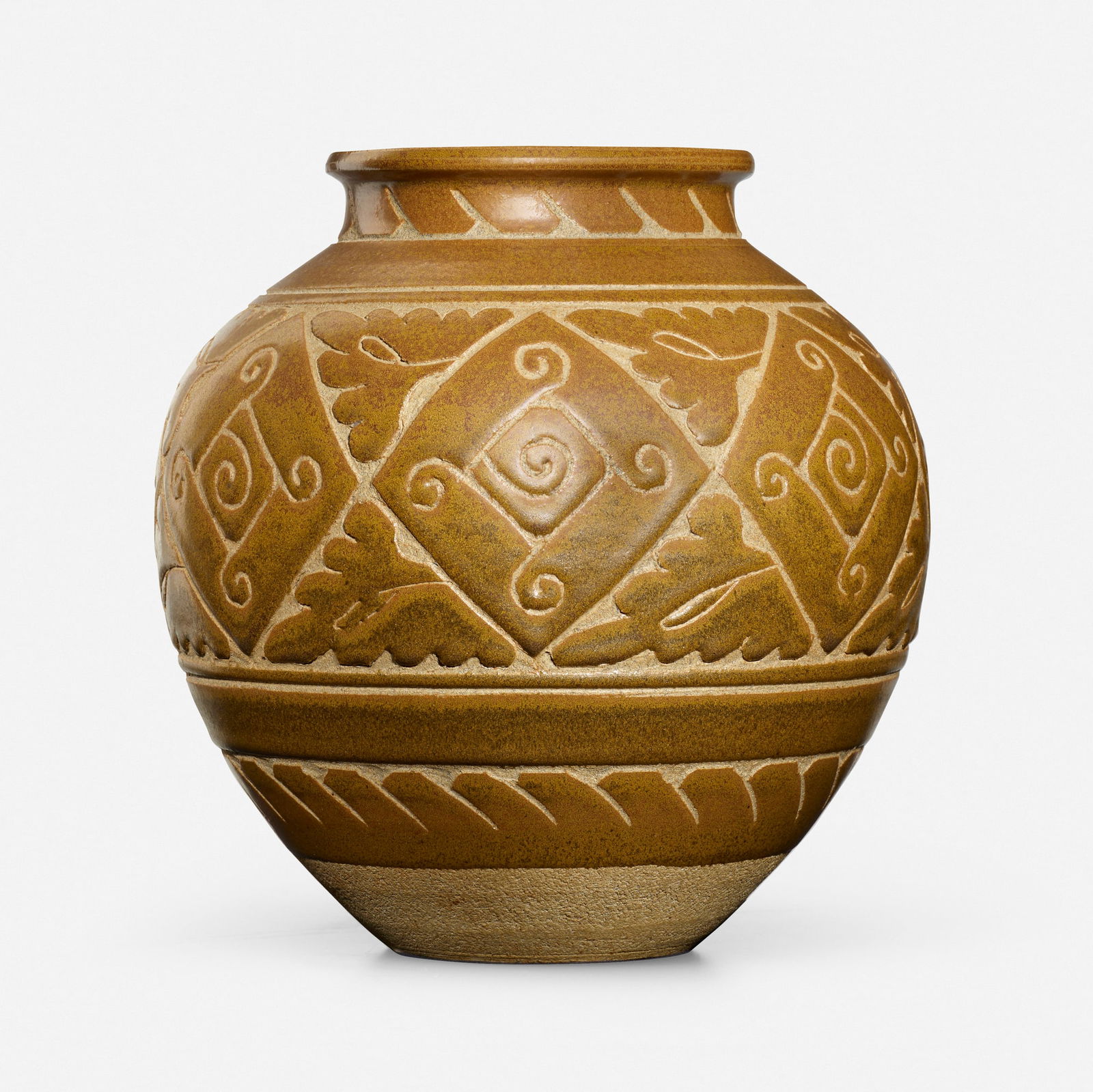 Emile Lenoble, Vase: Emile Lenoble Vase France, c. 1925glazed stoneware 10 h x 9.5 dia in (25 x 24 cm) Impressed artist's cipher to underside with incised letters and number 'MML5 A'. Provenance: