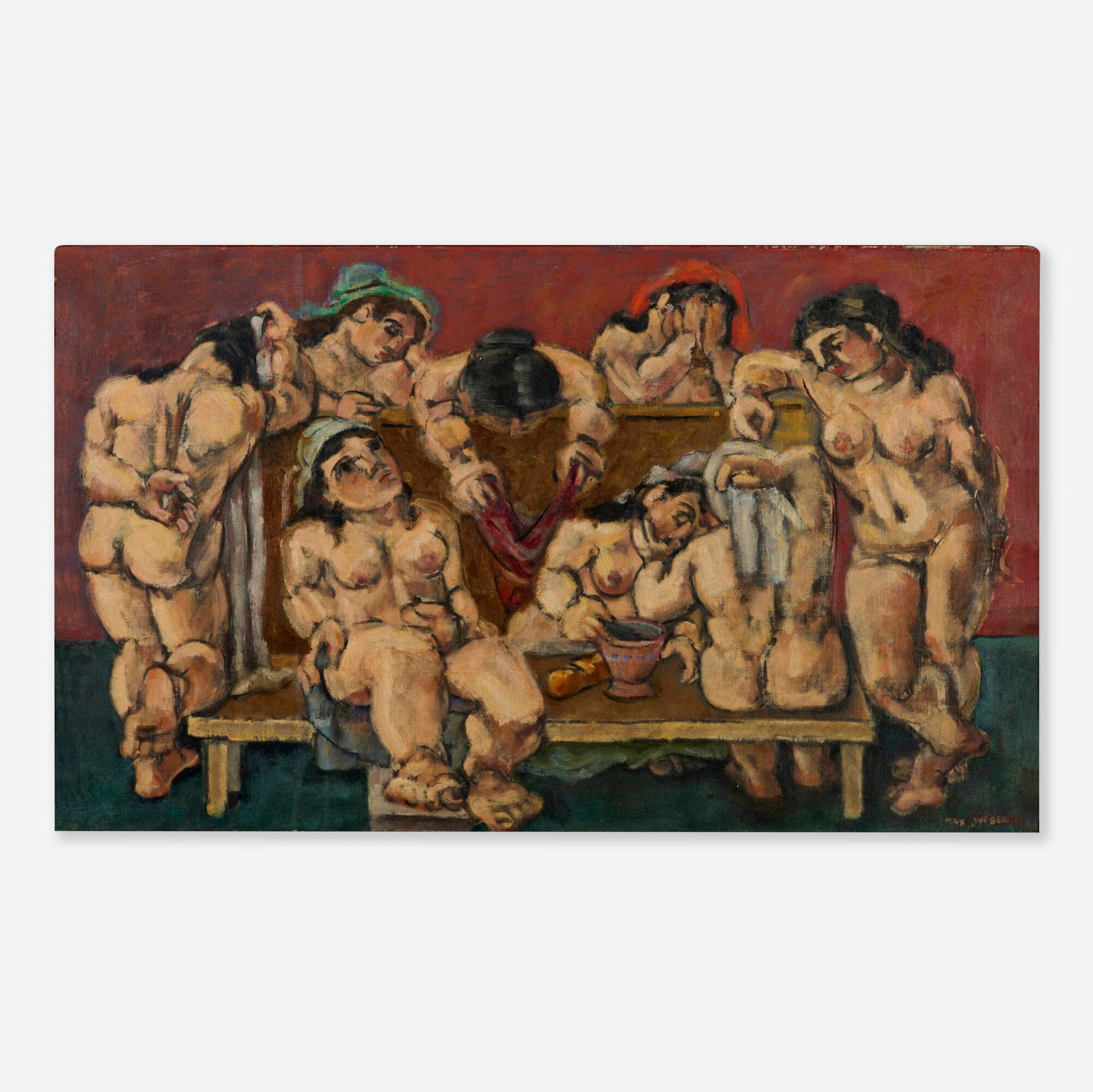 Max Weber, After the Bath: Max Weber After the Bath oil on canvas 18 h x 30 w in (46 x 76 cm) Signed to lower right 'Max Weber'. Provenance: Christie's, New York, Important American Paintings, Drawi