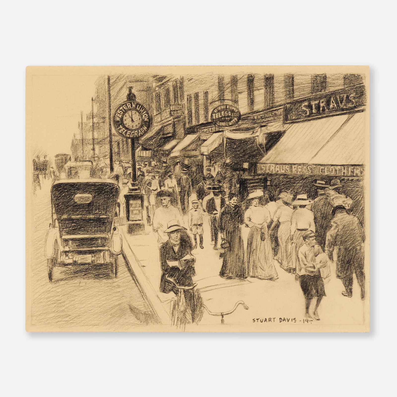 Stuart Davis, New York City Street Scene: Stuart Davis New York City Street Scene 1919charcoal on paper 11 h x 14 w in (28 x 36 cm) Signed and dated to lower right edge 'Stuart Davis 19'. This work will ship from L