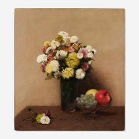 Willem Rathjens, Still Life with Chrysanthemums and a Dish of Fruit