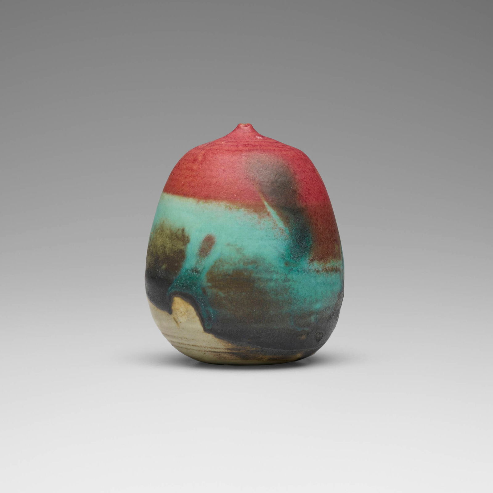 Toshiko Takaezu, Ocean Edge (with rattle): Toshiko Takaezu Ocean Edge (with rattle) USA, c. 1995glazed porcelain 3.5 h x 3 dia in (9 x 8 cm) Incised signature to underside 'TT'. Provenance: Acquired directly fro