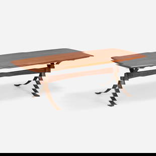 Arthur Espenet Carpenter, Custom dining table: Arthur Espenet Carpenter Custom dining table USAwalnut, cast bronze 28.5 h x 95 w x 42 d in (72 x 241 x 107 cm) Carved signature to underside 'Espenet'. Provenance: Acq