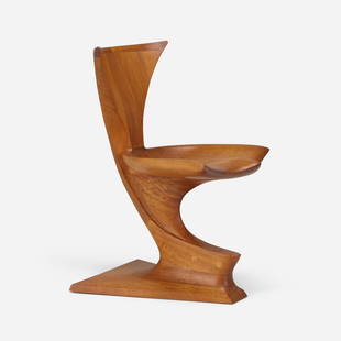 Michael Coffey, Viking chair: Michael Coffey Viking chair USA, 1970laminated and sculpted walnut 32.5 h x 18.25 w x 23 d in (83 x 46 x 58 cm) Carved signature to underside of seat 'M. Coffey' and titled to underside of bas