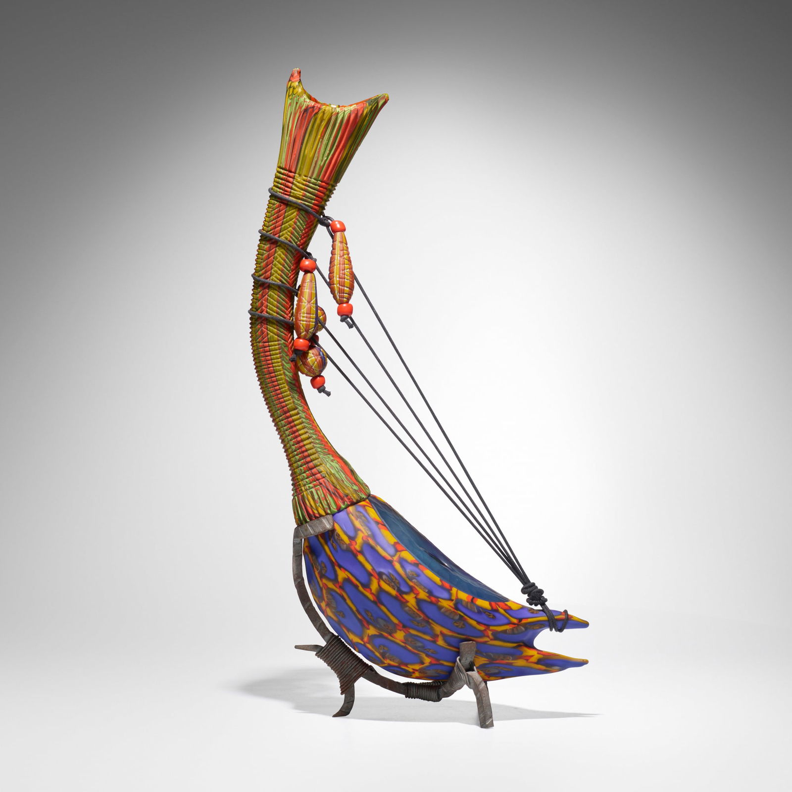 Davide Salvadore, Spingarpa Maquette: Davide Salvadore Spingarpa Maquette Italy, c. 2005hand-blown glass, inciso and battuto surface, leather string, patinated metal 13.5 h x 12.75 w x 4.25 d in (34 x 32 x 11 cm) Provenanc