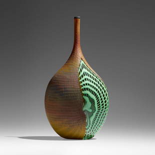 Tsuchida Yasuhiko, Tall vessel (from the Bamboo series): Tsuchida Yasuhiko Tall vessel (from the Bamboo series) Japan, 2001hand-blown glass, partial battuto surface 17 h x 8.7 w x 5.5 d in (43 x 22 x 14 cm) Etched signature and date to underside 'Ts