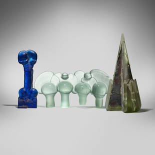 Howard Ben Tre, Ann Wolff, and John Cook, Collection of three works: Howard Ben Tre, Ann Wolff, and John Cook Collection of three works USA, 1977-79, undatedcast glass 14 h x 4.625 w x 2.25 d in (36 x 12 x 6 cm) 7 h x 18.125 w x 8.25 d in (18 x 46 x 21 cm) 9.125