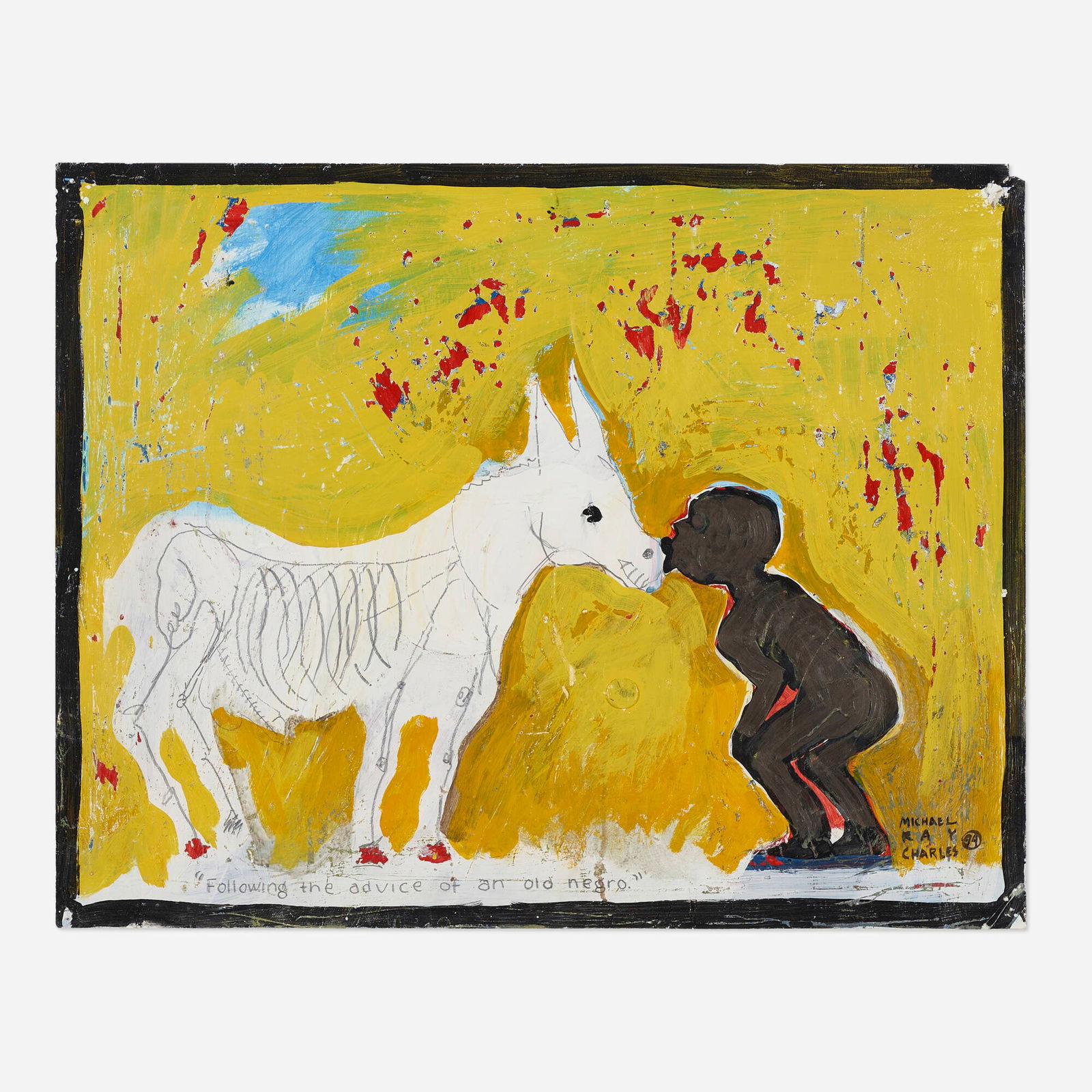 Michael Ray Charles, Kissing Ass: Michael Ray Charles Kissing Ass 1994acrylic latex, graphite and copper penny on paper 18.875 h x 24 w in (48 x 61 cm) Signed and dated to lower right 'Michael Ray Charles 94'. P