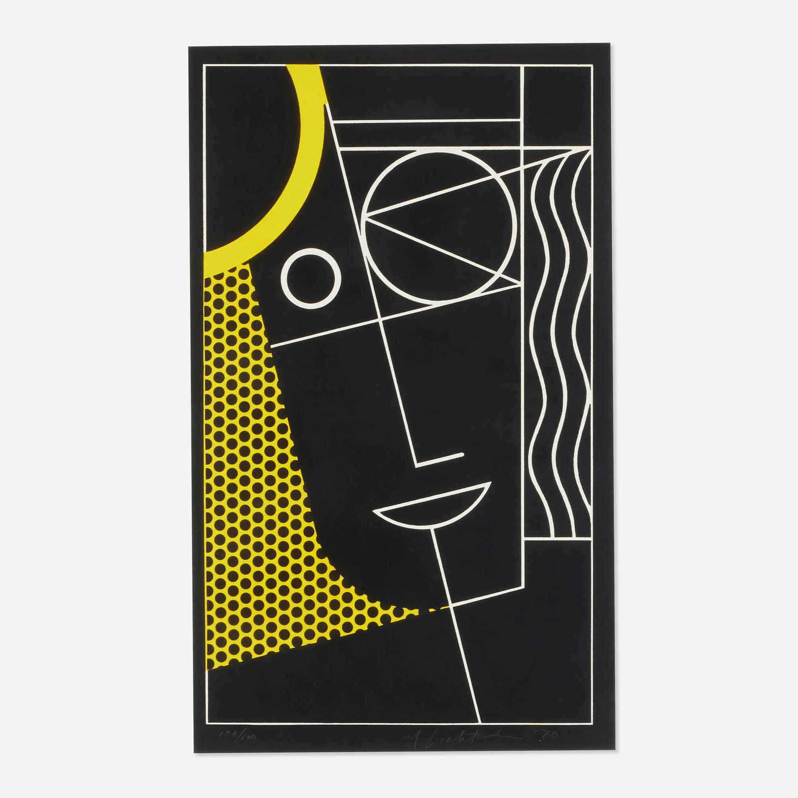 Roy Lichtenstein, Modern Head #2 (from the Modern Head Series): Roy Lichtenstein Modern Head #2 (from the Modern Head Series) 1970embossed lithograph and line-cut in colors on Waterleaf handmade sight: 21.875 h x 12.625 w in (56 x 32 cm) Signed, dated and