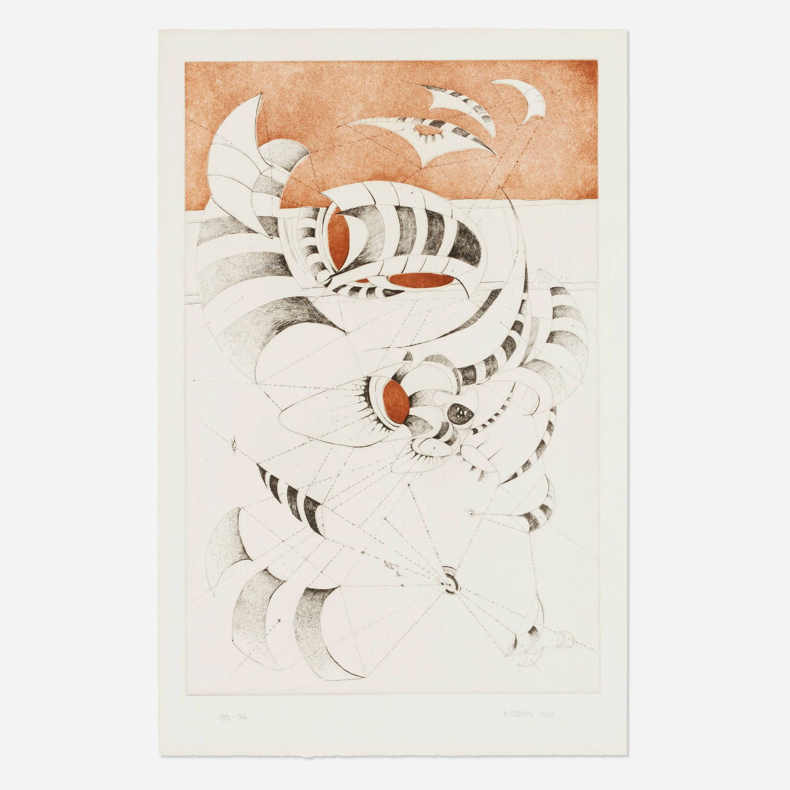 Lee Bontecou, Untitled (from the National Collection of Fine Arts portfolio): Lee Bontecou Untitled (from the National Collection of Fine Arts portfolio) 1967etching and aquatint in colors on Samuel Flax image: 26.125 h x 17.125 w in (66 x 43 cm) sheet: 29.875 h x 19.375 w