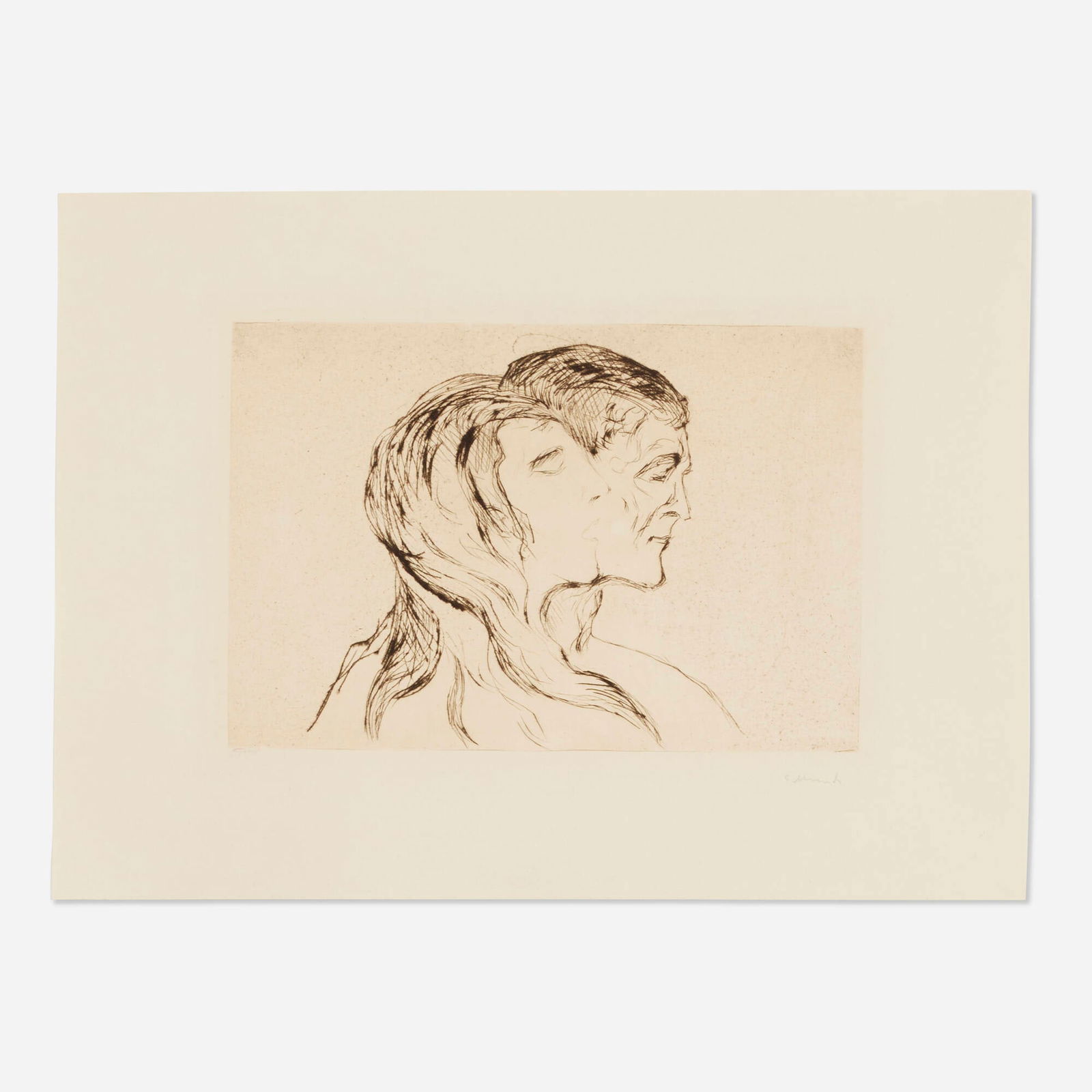 Edvard Munch, Head by Head: Edvard Munch Head by Head 1905drypoint image: 8.625 h x 12.625 w in (22 x 32 cm) sheet: 13.75 h x 18.75 w in (35 x 48 cm) Signed to lower right 'E Munch' with printer's signature to lower l
