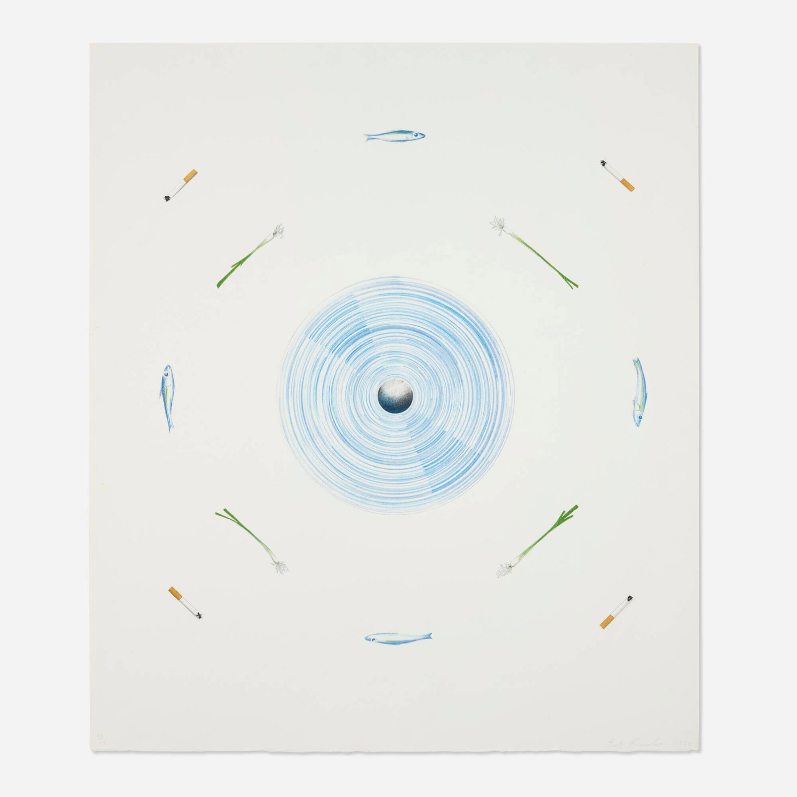 Ed Ruscha, Fan and Its Surroundings (from The Global Edition series): Ed Ruscha Fan and Its Surroundings (from The Global Edition series) 1982lithograph in colors on BFK Rives 37 h x 31.75 w in (94 x 81 cm) Signed, dated and numbered to lower edge '14/55 Ed Rusc