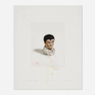 Liliana Porter, Elvis: The Sewing Lesson: Liliana Porter Elvis: The Sewing Lesson 2010photogravure and aquatint in colors with digital sewing collage on Magnani Pescia 17.625 h x 13.375 w in (45 x 34 cm) Signed, titled, dated and numb