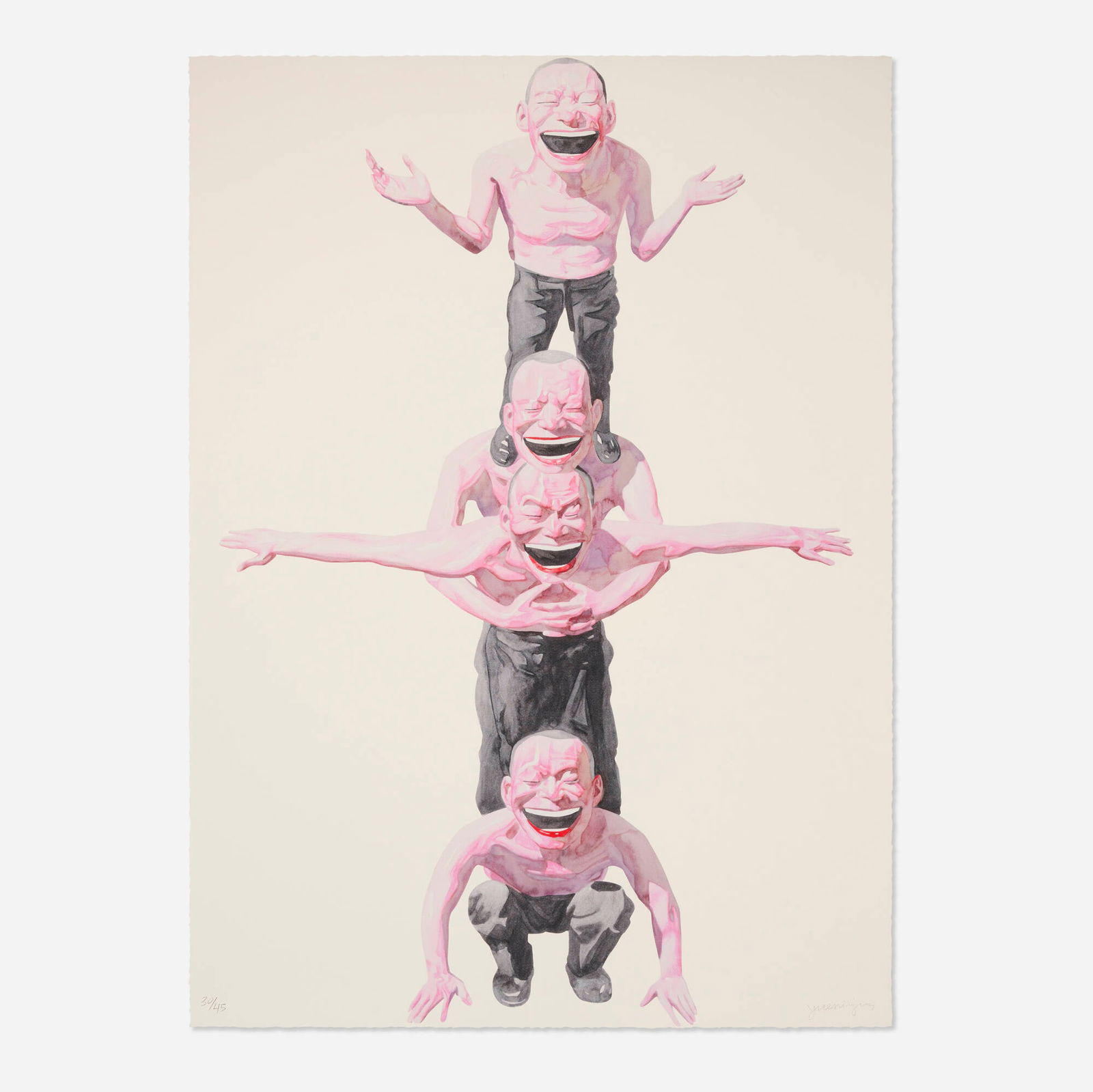 Yue Minjun, Untitled (Smile-ism No. 2): Yue Minjun Untitled (Smile-ism No. 2) 2006lithograph in colors 43.25 h x 31.5 w in (110 x 80 cm) Signed and numbered to lower edge '30/45 Minjun'. This work is number 30 from the edition of 45