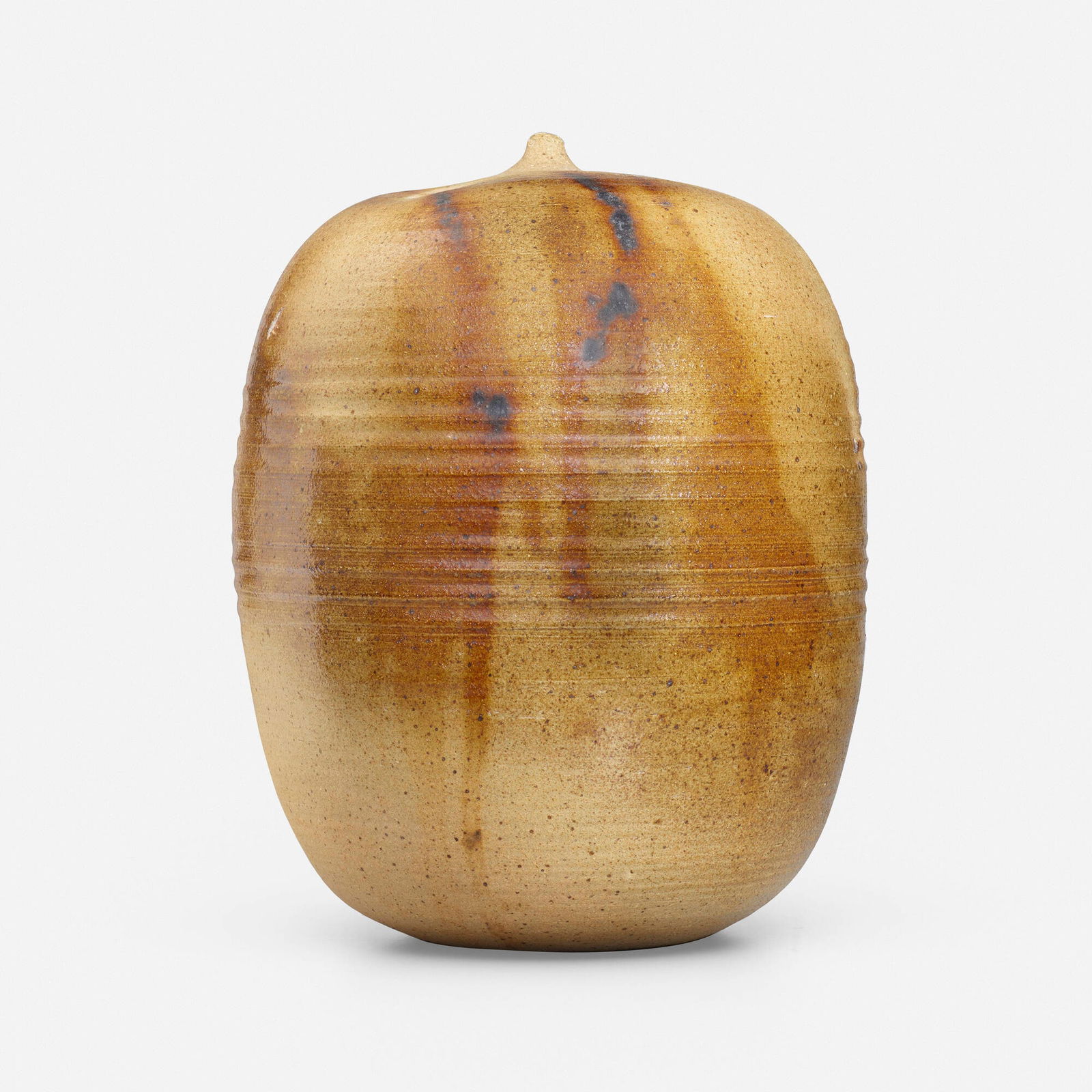 Toshiko Takaezu, Closed Form (with rattle): Toshiko Takaezu Closed Form (with rattle) c. 1980anagama-fired stoneware 12 h x 9.5 dia in (30 x 24 cm) Incised signature to underside 'TT S'. Provenance: Acquired dire