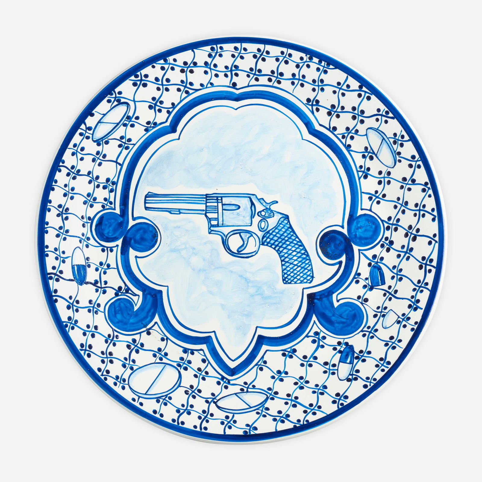 Eduardo Sarabia, History of the World 51: Eduardo Sarabia History of the World 51 2008hand-painted earthenware 1 h x 12.5 dia in (3 x 32 cm) Signed, dated and numbered to verso 'E. Sarabia 2008 #51'. Provenance: