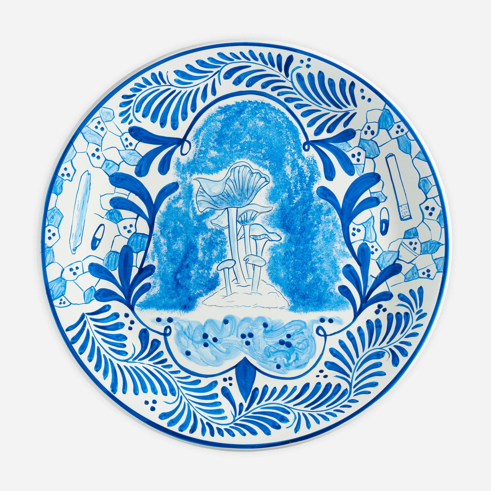 Eduardo Sarabia, History of the World 87: Eduardo Sarabia History of the World 87 2008hand-painted earthenware 1 h x 12.5 dia in (3 x 32 cm) Signed, dated and numbered to verso 'E. Sarabia 2008 #87'. Provenance: