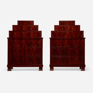 Giorgio Collection, Cabinets, pair: Giorgio Collection Cabinets, pair Quintessential Home FurnishingsItaly, c. 1995mahogany 54 h x 38 w x 21 d in (137 x 97 x 53 cm) Cabinets each feature six drawers. Brass manufacturer's l