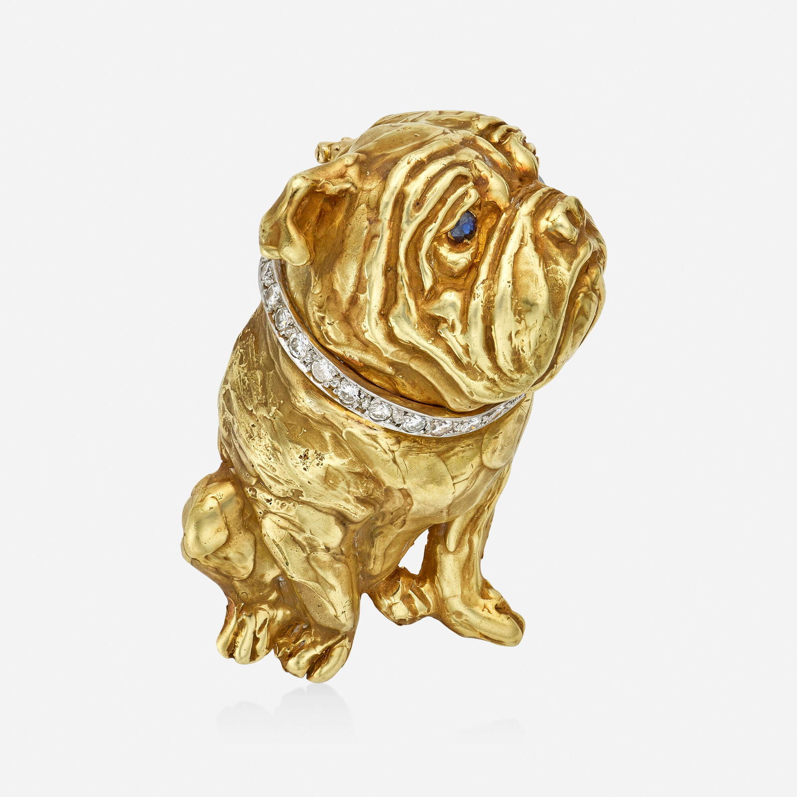 Erwin Pearl, Gold, diamond, and sapphire bulldog brooch: Erwin Pearl Gold, diamond, and sapphire bulldog brooch Born in Austria, Erwin Pearl came to the United States as a teenager after the end of the Second World War. He studied jewelry and became a skill