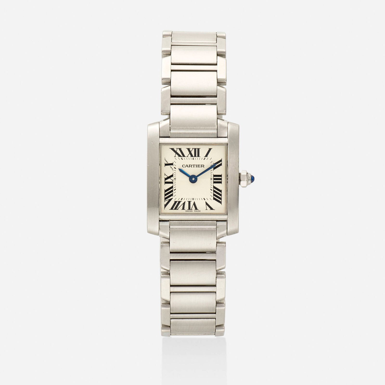 Cartier, 'Tank Francaise' stainless steel wristwatch, Ref. 2384: Cartier 'Tank Francaise' stainless steel wristwatch, Ref. 2384 With Roman numeral hours Dial: Silver Movement: Quartz Case material: Stainless steel Case size: 25 mm Br